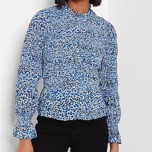 NWT EXPRESS Leopard Print Smocked Balloon
Sleeve Peplum Top size XS